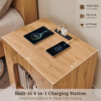Arched End Table Set of 2 with Type-C Charging Station, 22" Modern Bedroom NightStand with Arched Shelf, Side Table with Outlet, USB, Type-C Port for Bedroom, Natural
