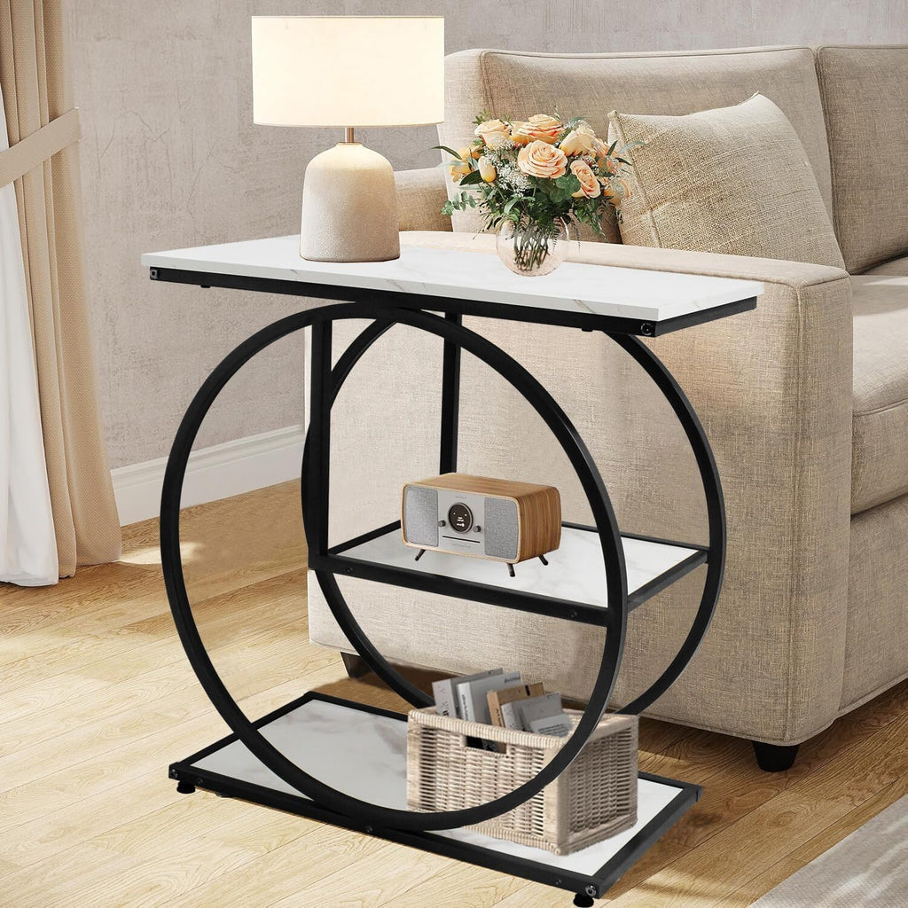 AT-VALY Pair of 2 Side Table with Storage Shelves,3-Tier End Table, Small Sofa Side Table for Living Room, Bedroom (Black)