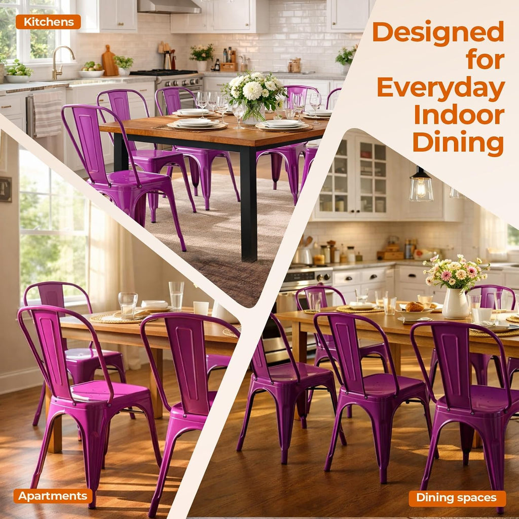 Metal Dining Chairs Set of 2 Enchanting Purple | Stackable Tolix Style Chairs for Kitchen,Restaurant,Bistro,Patio,Cafe&Outdoor, 18 Inch Seat Height,Industrial
