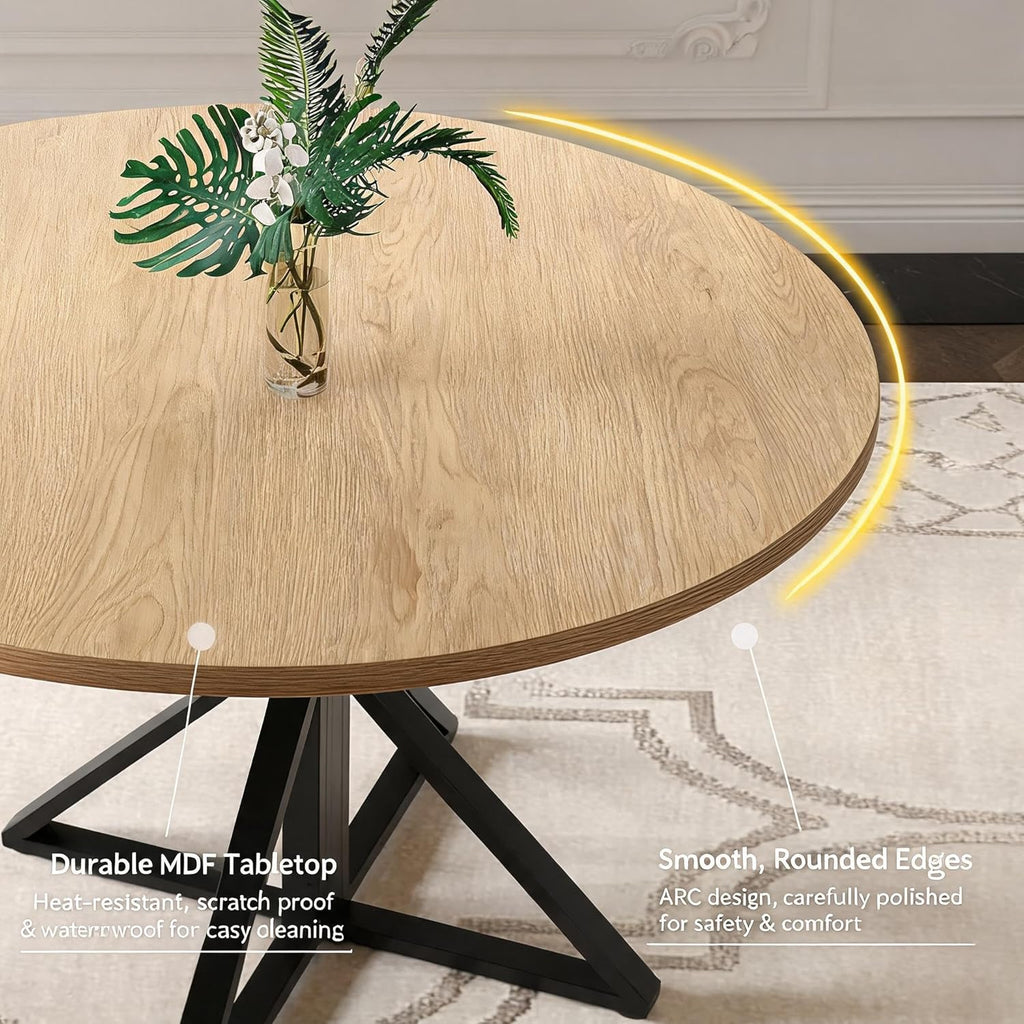 GarveeHome 47 Inch Round Dining Table for 4-6, Circle Kitchen Table with Pedestal Base, Farmhouse Wooden Dining Table for Small Spaces, Kitchen & Dining Room, Living Room-Oak/Only Table