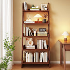 5 Tier Ladder Shelf, Ladder Bookshelf with Wood Frame