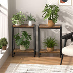 Narrow Side Table for Small Space, 2-Tier Slim End Table, Thin Nightstand, Skinny Snack Couch Table, Sofa Bedside Table in Living Room, Bedroom, Study, Kitchen and Balcony (Rustic Brown)