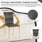 Velvet Dining Chairs Set of 4, Modern Woven Kitchen Chairs with Gold Metal Legs, Upholstered Cushion with High Back, Dirt Resistance, Easy to Install, for Living Room, Dining Room - Dark Grey