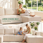 130" Couch U-Shaped Sectional Sofa, Beige | Corduroy Cloud Couch with Double Chaise, 30D Memory Foam, Compressed Sofa for Living Room, No Assembly Required