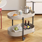 Guyii 2 Tiers Storage Rolling Cart 360 Rotating Side Table Modern End Table Living Room Table with Wheels Easy to Move for Living Room Bedroom Kichen Bathroom Pu Leather