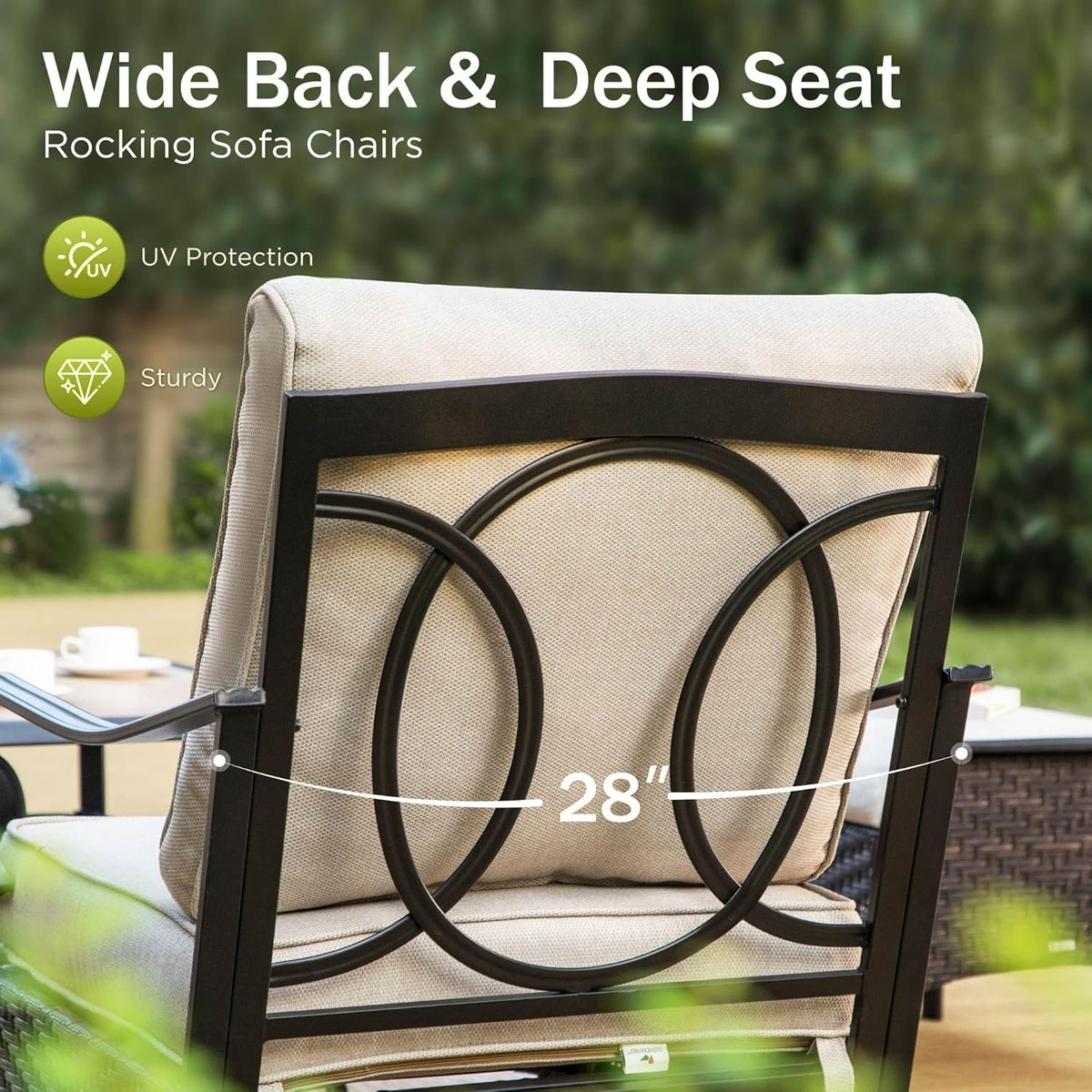 PHI VILLA Rocking Patio Sofa Chairs - 2 PCS Outdoor Rocking Armchairs, Patio Seating with High Back Deep Seat for Porch Deck Balcony