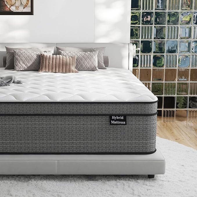 Queen Mattress, 10 Inch Medium Plush Hybrid Queen Size Mattresses in a Box, Individual Pocket Coil for Motion Isolation, Cooling and Breathable, CertiPUR-US