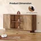 ModernMate 63'' Sideboard Buffet Cabinet with 4 Sliding Doors, Wood Credenza Storage Cabinet with Pedestal Base, Large Side Board with Adjustable Shelf for Living Room, Kitchen, Hallway, Walnut