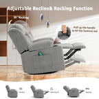 Ketaiyou Rocker Swivel Recliner Chair for Adults, Overstuffed Large Manual Recliner Glider with Massage and Heat, Comfy Soft Fabric Living Room Reclining Sofa Chair (Lime Gray1)