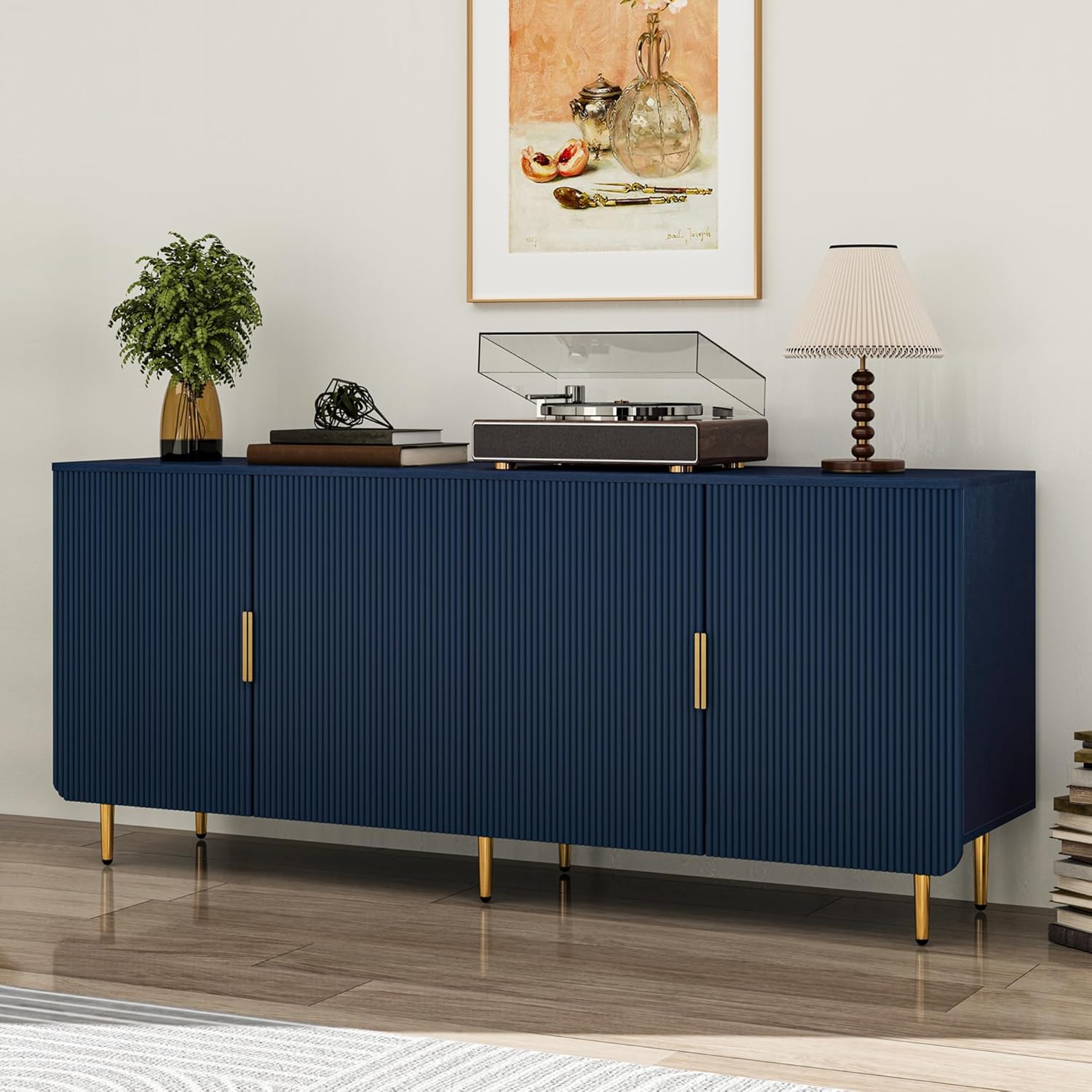 65" Fluted Sideboard Buffet Cabinet with Storage, Blue