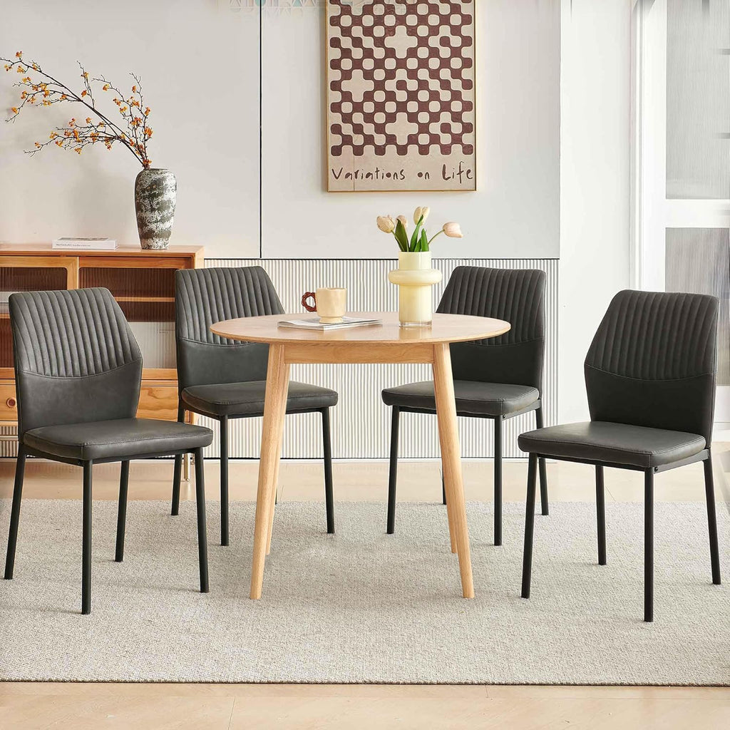 35'' Round Dining Table Set for 4 with Chairs, Mid Century Modern Round Kitchen Table and Chairs Set for Small Space, Compact Dining Table for Apartment Breakfast Nook - Dark Grey