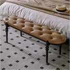 Modern Upholstered Bedroom Benches with Black Legs Genuine Leather Bench for Entryway Dining Room Living End of Bed, Yellowish Brown Entryway