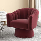 Swivel Accent Chair Set of 2, Modern Velvet Barrel Chair for Living Room | Cozy Barrel Chairs with Curved Backrest,a smoothly rotating metal base,Upholstered Armchair for Small Spaces, Bedroom,RED