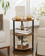Round Small Side Table - 3 Tier Oval Accent Table for Small Spaces, Rustic Wood and Metal Couch End Table, Nightstand for Bedroom or End Table Living Room, Easy to Assemble, Rustic Brown