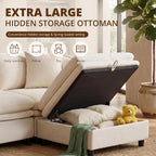 113.4'' Modular Sectional Sofa with Storage Ottoman, Oversized L Shaped Cloud Couch, Modern Comfy Chenille Deep Seat Sleeper Sofa, 4 Seat Convertible Couches for Living Room, Beige