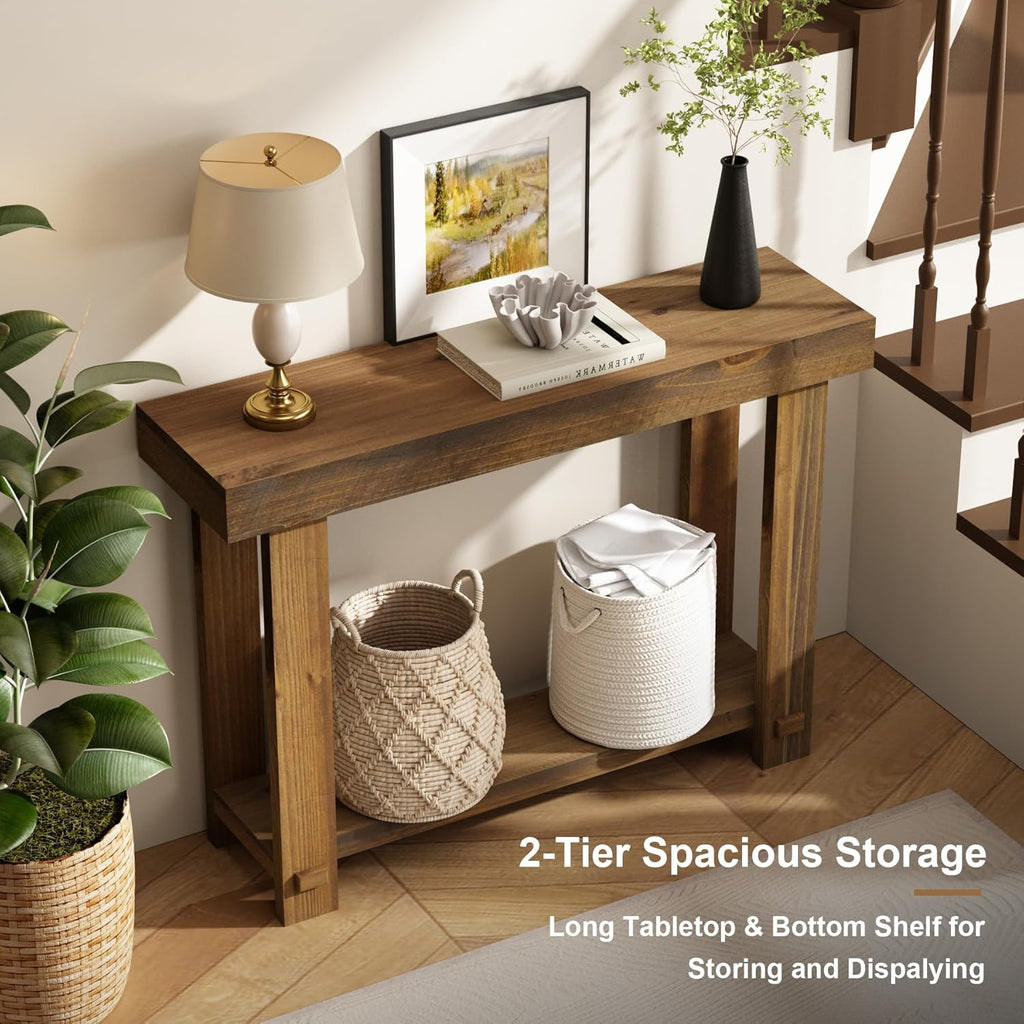 HOKYHOKY Solid Wood Console Table for Entryway, 42.5" Farmhouse Entryway Tables Thickened Tabletop and Legs Rustic Narrow Skinny Behind Couch Sofa Table for Living Room, Hallway, Foyer