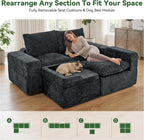 MONVANE 102" Modular Sectional Sofa, Oversized 4 Seat Convertible L Shaped Cloud Couch with Multi-Use Lounge Ottoman, Comfy Crushed Velvet Couches for Living Room, Charcoal Grey