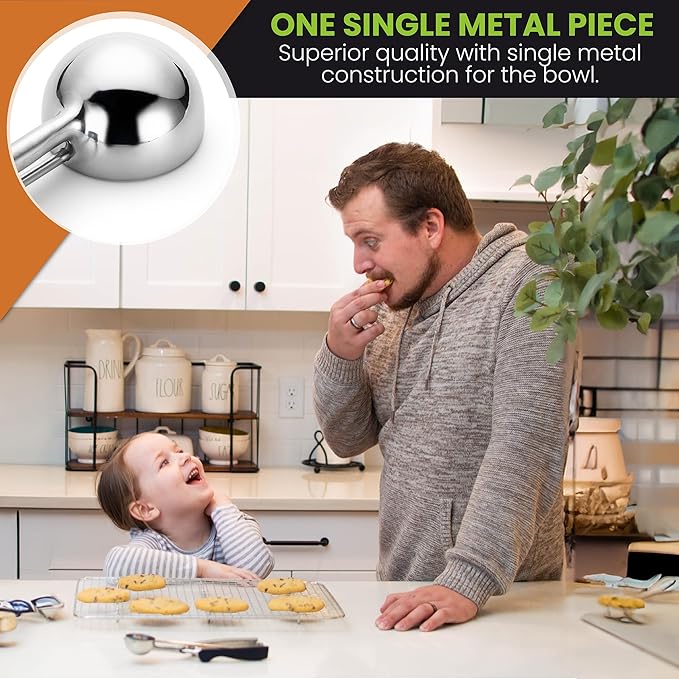 Spring Chef Extra Large Cookie Scoop, 18/8 Stainless Steel Melon Baller Scoop, Spring Loaded Trigger Release for Cookie Dough, Ice Cream, Meatball, Cupcake, 5.5 tablespoon (tbsp) portion, #10, Black
