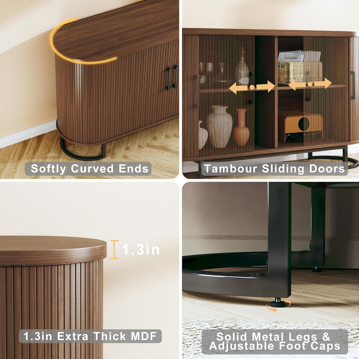 HUAHUU Sideboard Buffet Cabinet with Storage, 54.3" Storage Cabinet with Sliding Door & Adjustable Shelf, Mid Century Modern Coffee Bar Console Table for Kitchen, Entryway, Walnut
