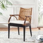 SAFAVIEH Gianni Rattan Arm Chair 19.8”, Solid Wood Brown & Black SEA4011A | Hand-Woven Rattan Back, Solid Mahogany Frame, Foam-Filled Cotton Seat, Easy Assembly, Indoor Use