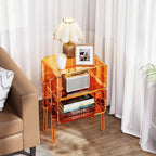 Acrylic Side Table, 2-Tier End Table with Open Storage for Small Spaces, Clear Nightstand Bedside Table with for Bedroom, Living Room (Orange, 16.9" × 11.8“ × 17”)