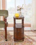 Biaco Solid Wood End Table with 2 Drawers & Shelf - Cherry Walnut Vintage Narrow Side Table, Pre-Assembled Slim Nightstand for Bedroom/Living Room (23.4" Dx11.4 Wx25.3 H), BG-A508-CY