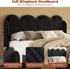 Garvee Chenille Upholstered Full Size Bed Frame, Wingback Design, Black