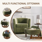 360° Swivel Accent Chair with Storage Ottoman Set of 2 | Small Modern Velvet Barrel Chair, Upholstered Armchair with Footrest for Living Room/Reading/Bedroom, Green