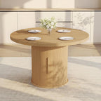 HIPIHOM Round Wooden Dining Table with Storage, 43.3” Wood Tabletop, 2-Piece Semi-Circle Design, Pedestal Base Dining Table for Kitchen & Dining Room, Natural Oak