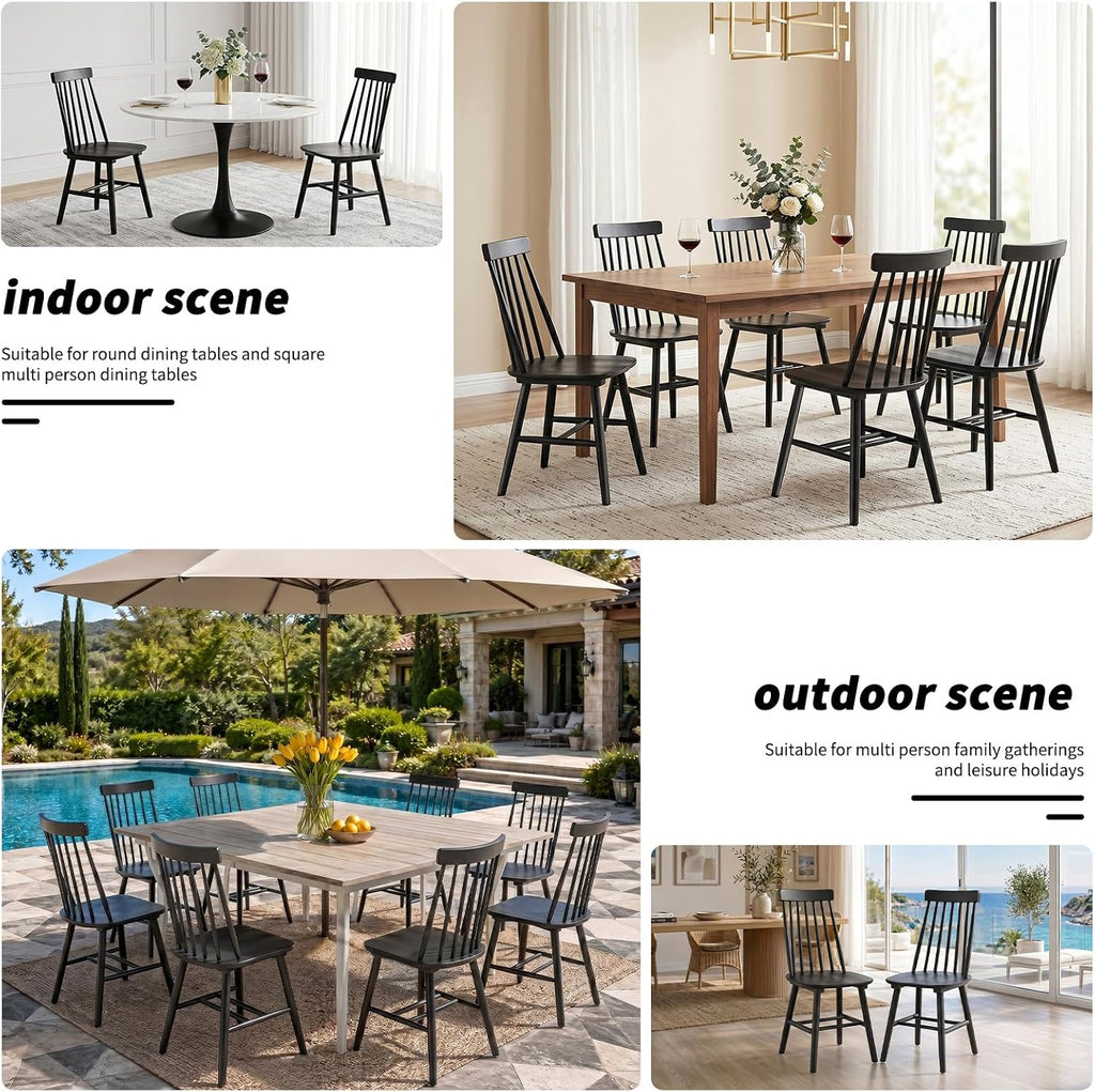 Black Wood Dining Chairs Set of 6, Windsor Farmhouse | Spindle Back, Solid Wood, Farmhouse Style, for Kitchen & Dining Room, Easy Assembly, Set of 6 Black, Country Decor