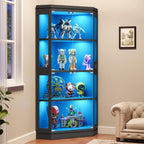 Jocoevol Corner Display Cabinet with Glass Doors, 4-Tier Display Cases for Collectibles with RGB Lights, 67'' Tall Corner Curio Cabinet with Human Body Sensor for Living/Game Room, Black