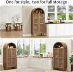 70" Tall Arched Kitchen Pantry with 5-Tier Storage Space, Boho Storage Cabinet with Hollow Carved Door, Modern Farmhouse Versatile Cupboard for Kitchen, Dining Room, Living Room, Walnut, 1 PCS