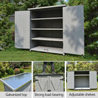 Large Vertical Outdoor Storage Box Adjustable Foot Pads, Wooden Outdoor Storage Cabinet with Doors Galvanized Cabinet Top for Delivery Patio Garden and Porch,Br,Brown