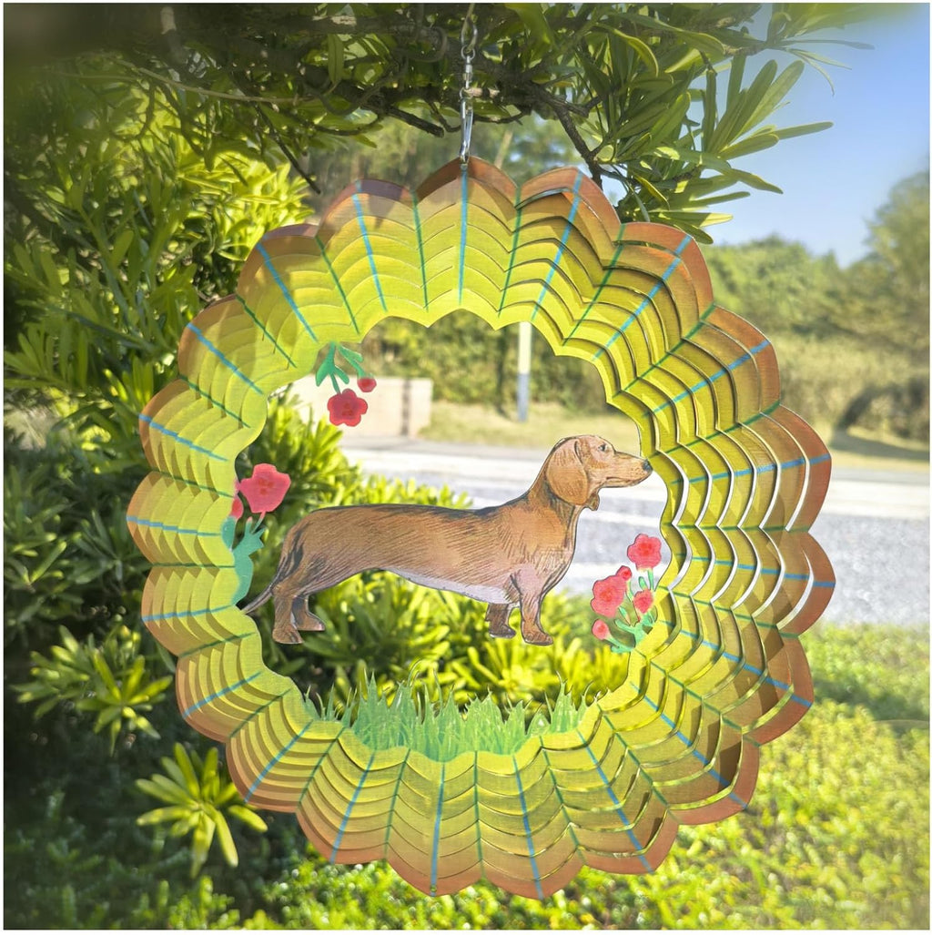 Dachshund Wind Spinner Dog Gifts for Women/Men Sympathy Gift Pet Memorial Gifts 3D Stainless Steel Hanging Wind Spinner for Indoor Outdoor Yard Art Garden Decorations (12''-1pc, Dachshund)