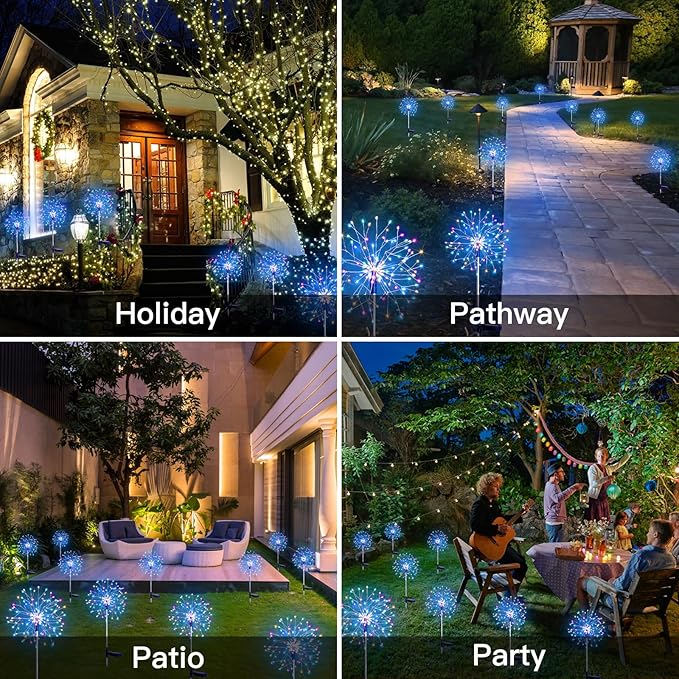 suddus Solar Garden Lights Outdoor Waterproof Decorative, 2Pack 150LED Firework Lights 8 Modes, Multicolor Solar Fairy Light for Yard, Patio, Pathway, Flowerbed Party Wedding Decor