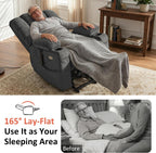 MCombo Triple Motor Lay Flat Power Lift Recliner Chair for Tall Elderly, Infinite Position, Massage, Dual Heating, Adjustable Headrest, Fabric 7634 (Grey, Large)