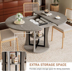 Extendable Round Dining Table for 4-6-8, 43.3-59in Expandable Kitchen Table with Storage Shelf, Space Saving Circle Oval Dining Table with Leaf for Kitchen, Dining Room, Gray