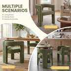 VESCASA Modern Barrel Dining Chairs Set of 2 with Open Back, Chenille Upholstered Accent Kitchen Armchairs with Wood Legs for Dining Room Reception Small Space, Green