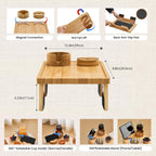 GEHE Real Bamboo Couch Armrest Table, 15.4"x9.8" Couch Arm Tray Table, 3 in 1 Removable Sofa Cup Holder wtih 360° Rotated Phone Holder, Clip on Armrest Tray for Drinks, Snacks, Phone, Control