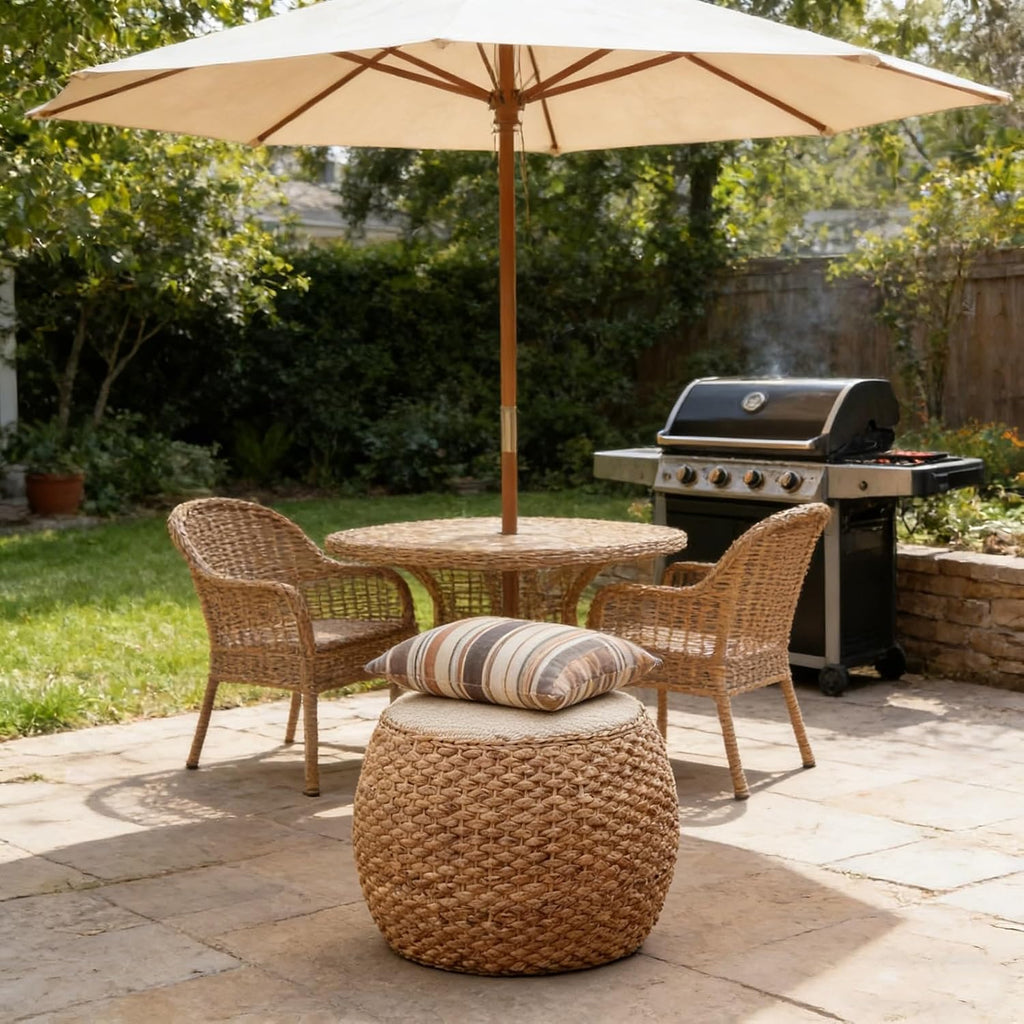 Round Ottoman Natural Seagrass Braided Poof Hand Weaving Round Ottomans Boho Footrest Stool for Home Living Room Bedroom Patio(22cm/8.6in)