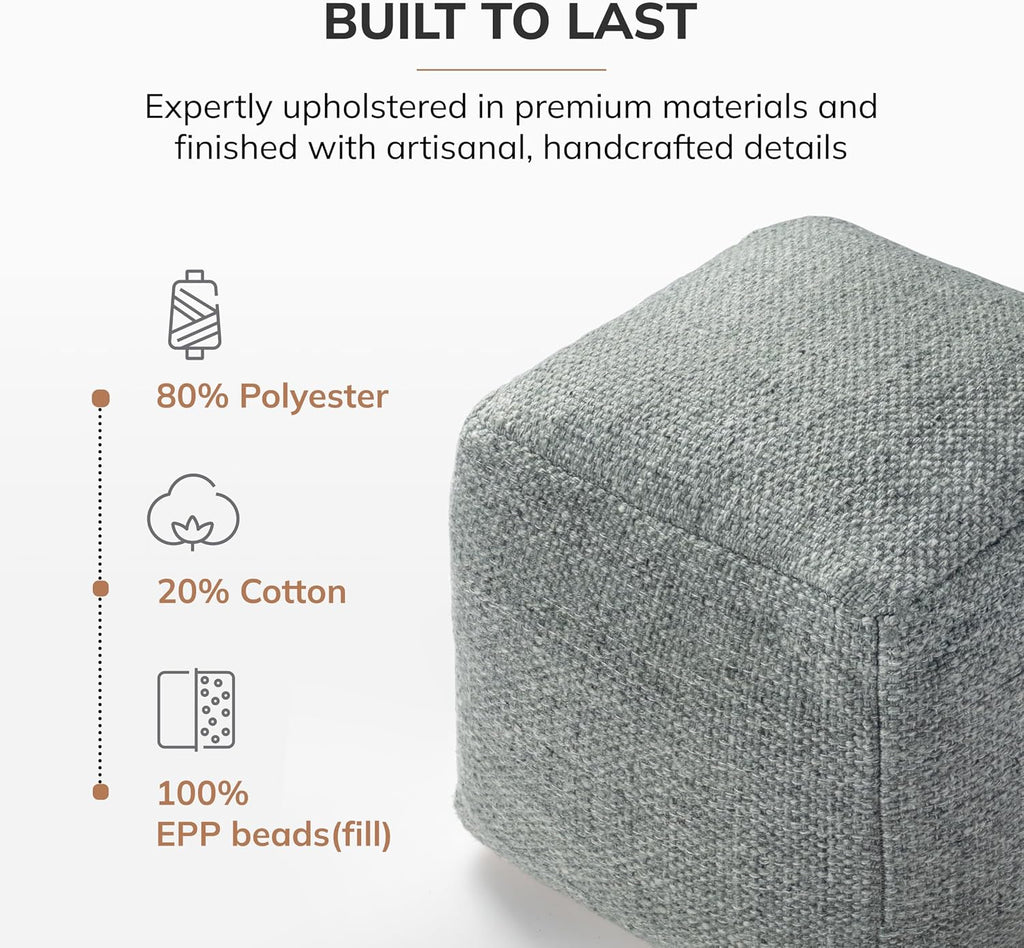 Anji Mountain 16" H x 16" W Handmade Pouf Ottoman for Living Room & Couch | Soft & Fluffy Ottoman Pouf, Lightweight, Decorative Floor Pouf Seating for Bedroom & Home Décor Accent, Green