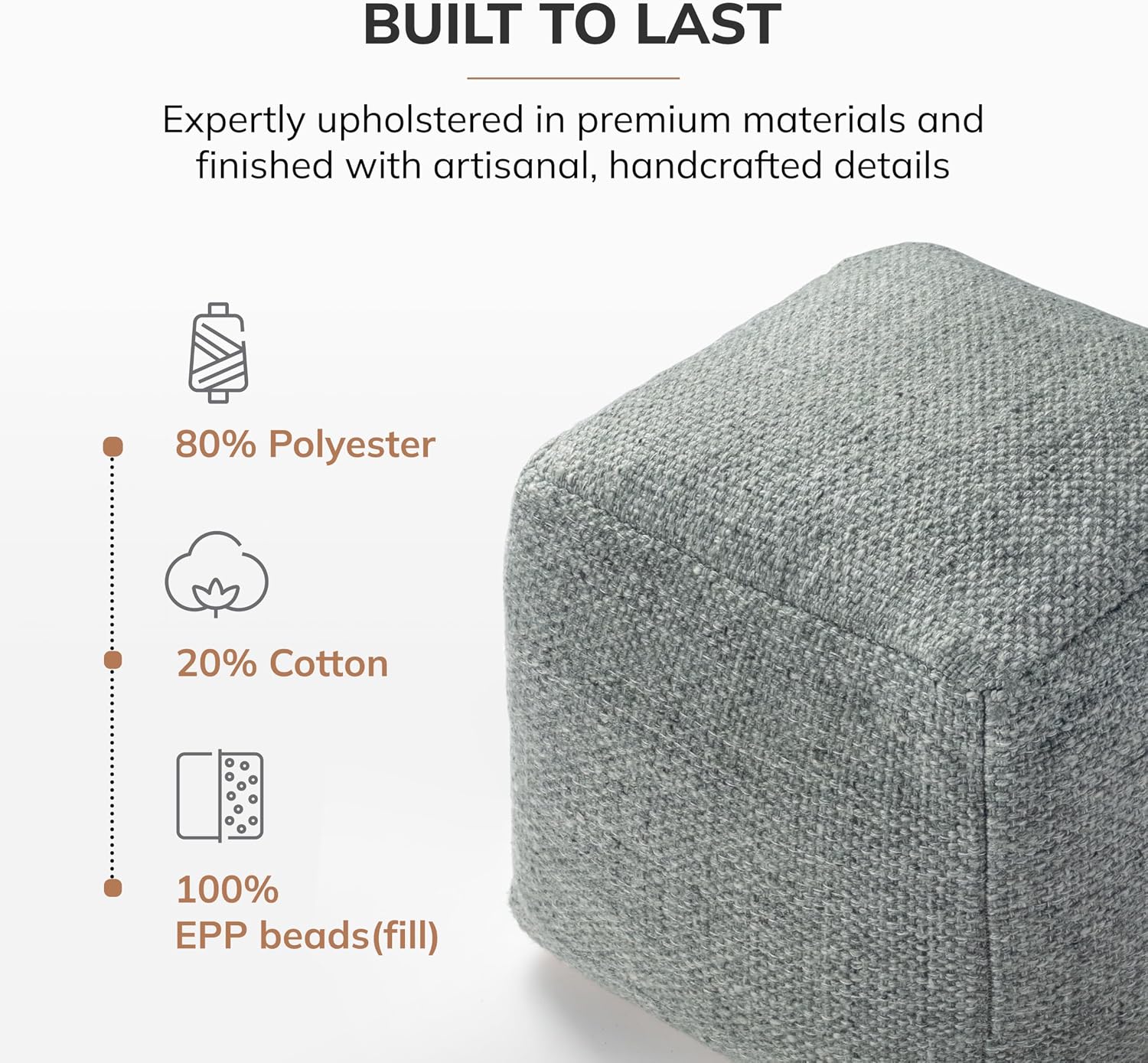 Anji Mountain 16" H x 16" W Handmade Pouf Ottoman for Living Room & Couch | Soft & Fluffy Ottoman Pouf, Lightweight, Decorative Floor Pouf Seating for Bedroom & Home Décor Accent, Green