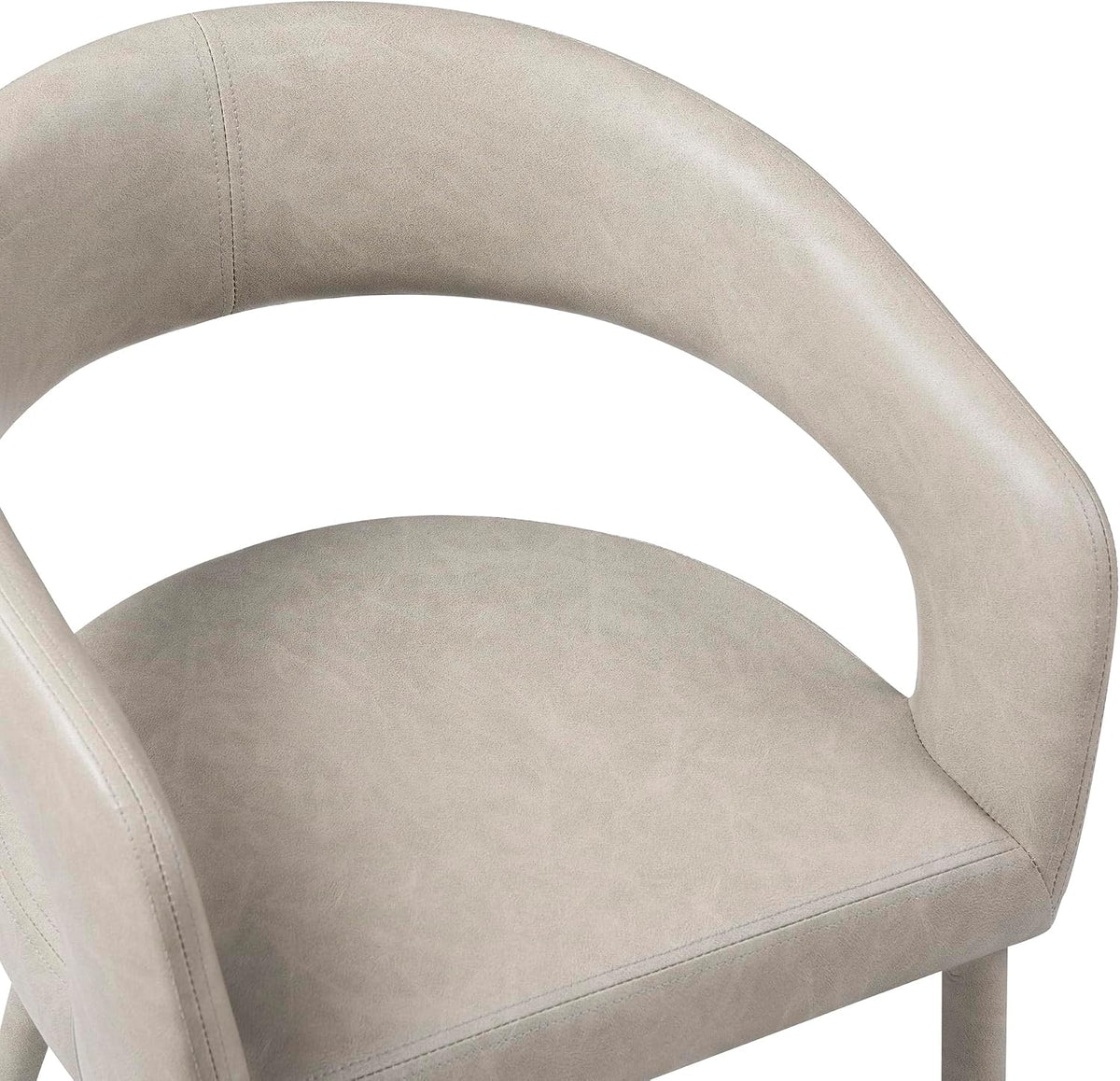 Modern Dining Chairs Set of 2, Kitchen Room Faux Leather Mid Century Chairs with Metal Frame and Hollow Back, Easy Clean Upholstered Barrel Dining Chair for Living Room, Restaurant, and Café, Greige