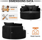 54-inch Oversized Round Chaise Longue Chair Indoor, Modern Upholstered Corduroy Deep Seat Circle Accent Chair Single Cloud Lounge Floor Sofa Chair for Living Room (Black, 54" Round)