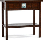 Stickley 125th Anniversary Floral Tile Console, End Table, Nightstand, Solid Oak, Centennial Finish, Mission Style, Removable Ceramic Art Tile, 1 Drawer, 31.5in W x 16in D x 30in H, Made in USA