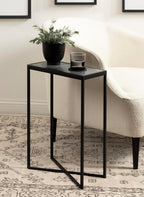 Kate and Laurel Jaspur Modern Slim Side Table, 16 x 8 x 24, Black Marble and Black, Decorative Glam Narrow End Table for Use as Skinny Bedroom Nightstand or Living Room Accent Table