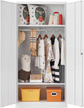 Metal Wardrobe Cabinet with Hanging Rod & Lock,White Armoire Wardrobe Closet,Metal Clothing Storage Cabinet with Adjustable Shelves and Doors,72" Armoire Storage Cabinets for Home,Living/Laundry Room