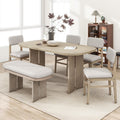 6 Pieces Wood Dining Table Set with Bench, Farmhouse Rectangular Table with 4 Upholstered Chairs & 1 Bench for Family Gatherings﻿ (Natural)