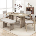 Harper & Bright Designs Dining Table and Chairs Set, 6-Piece Solid Wood Dining Room Set with Bench, Modern Farmhouse Kitchen Furniture for Family Gatherings, Natural