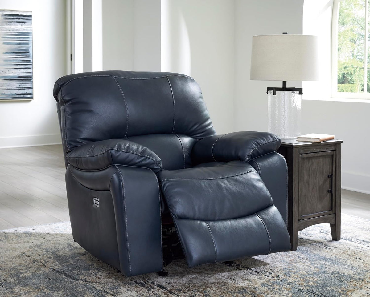 Signature Design by Ashley Leather Power Rocker Recliner Chair, Ocean Blue